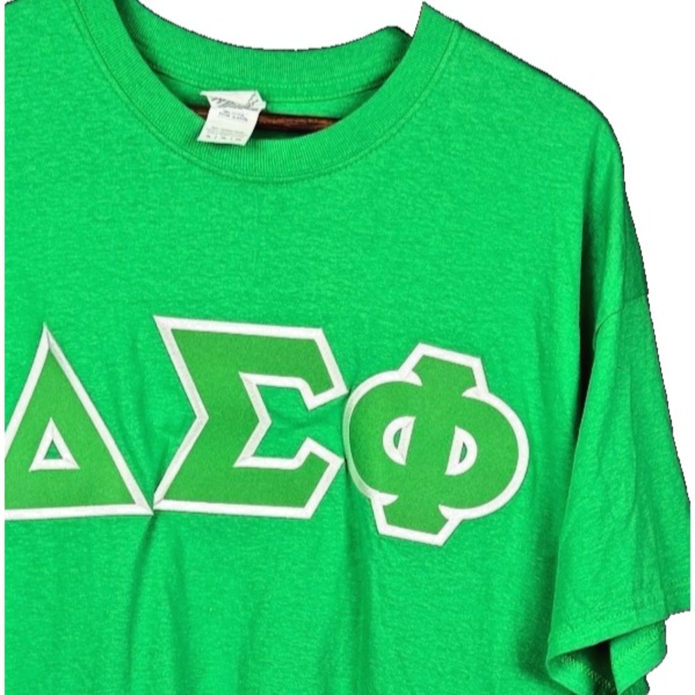 Gildan Delta Sigma Phi Fraternity Sewn Letter Graphic T Shirt XL Green